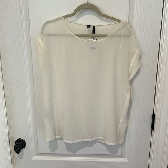 New MNG Basics Sheer Cream Blouse - Picture 1 of 6
